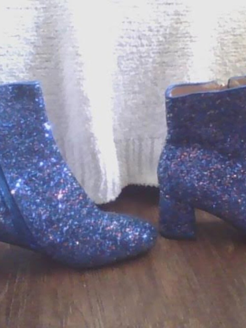 Blue Glitter Pointed Toe Chunky Heel Ankle Boots - Picture 5 of 9